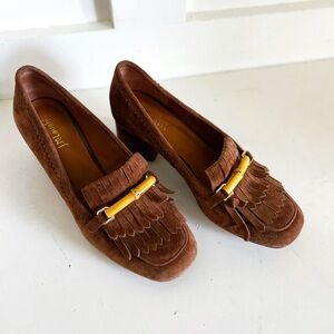 Vintage JML Suede Fringe Loafers w/ Bamboo Bit – Size 7.5